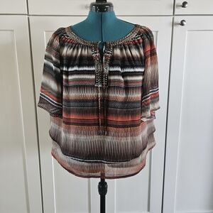 Ariat Women's Striped Blouse in Black, Brown, and Orange
